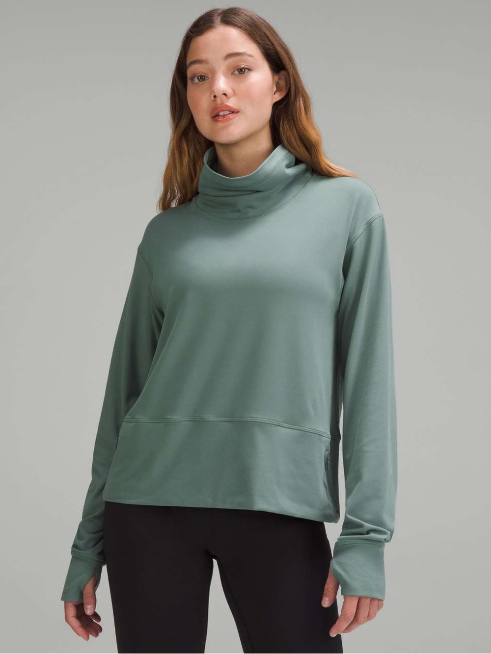Lululemon Ready to Rulu Pullover Size 4 Sage Green Funnel Neck Thumbholes